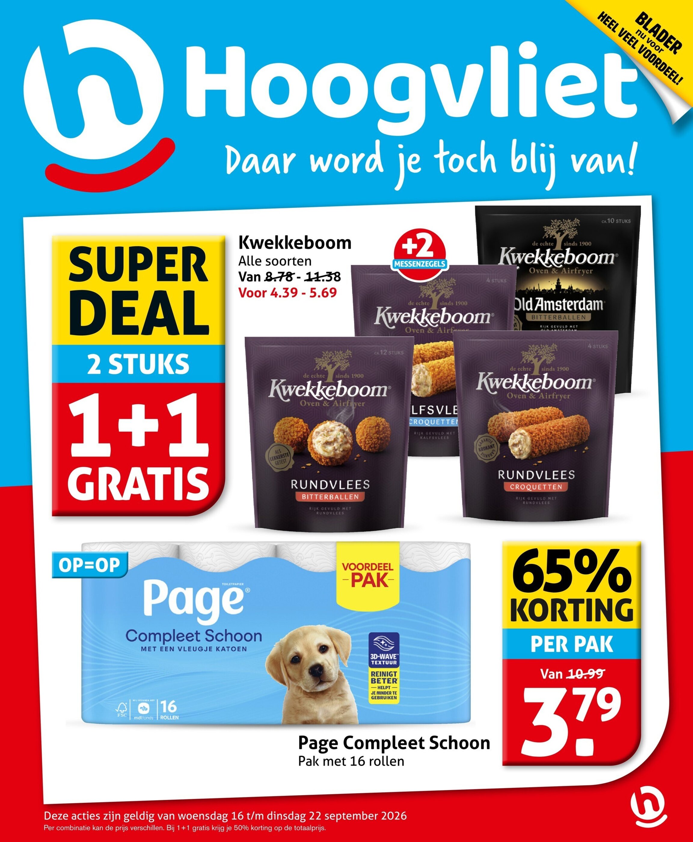Hoogvliet 16/09-22/09 folder: Page wc-papier, 16 rollen voor € 3,79, ongeveer €0,24 per rol